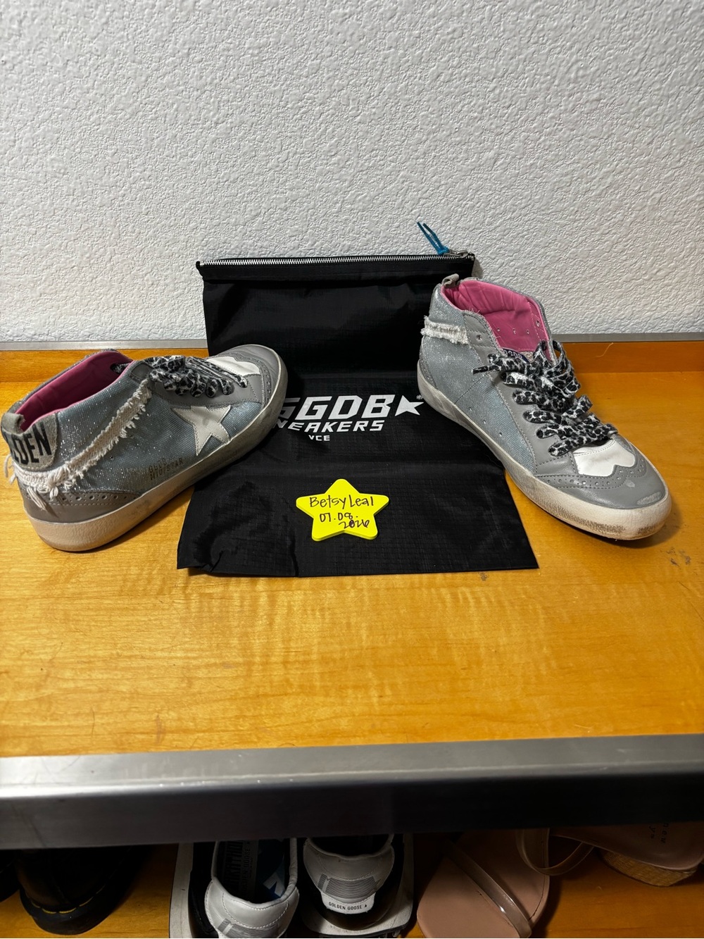 Golden Goose Light Blue and Pink High-Top Sneakers